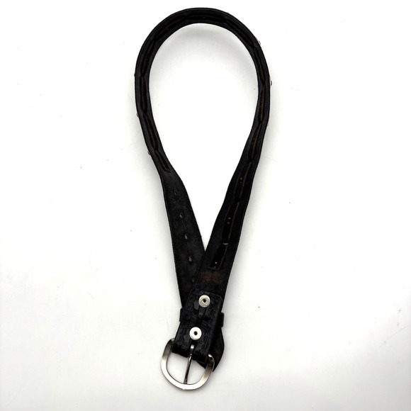 Vintage 80s Handmade Black Tooled Genuine Leather Studded Concho Belt 30-34" - Picture 15 of 16